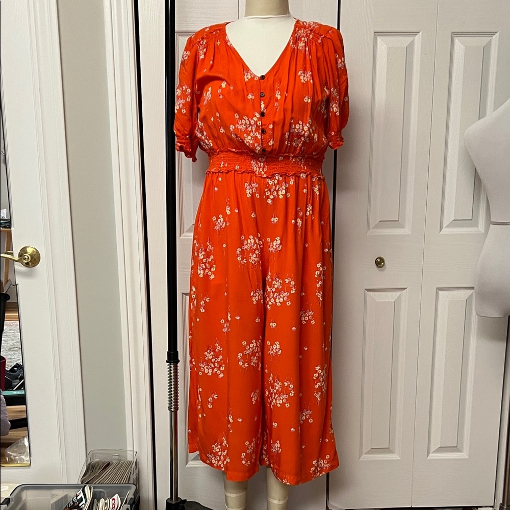 a.n.a Orange Floral Jumpsuit